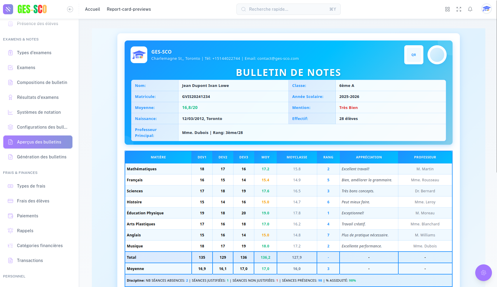 Configuration d'en-tête de page — Ges-sco